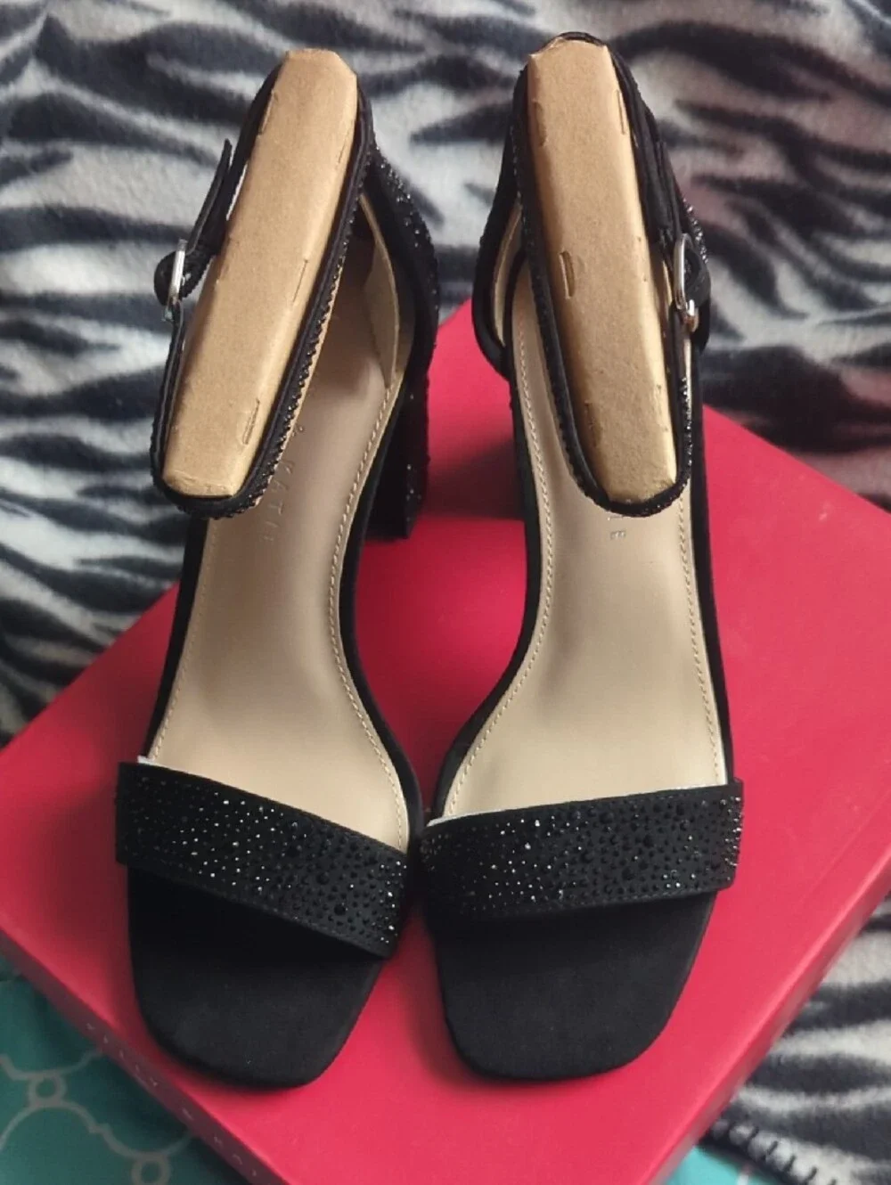Kelly & Katie Black Sparkle Ankle-Strap Block Heels